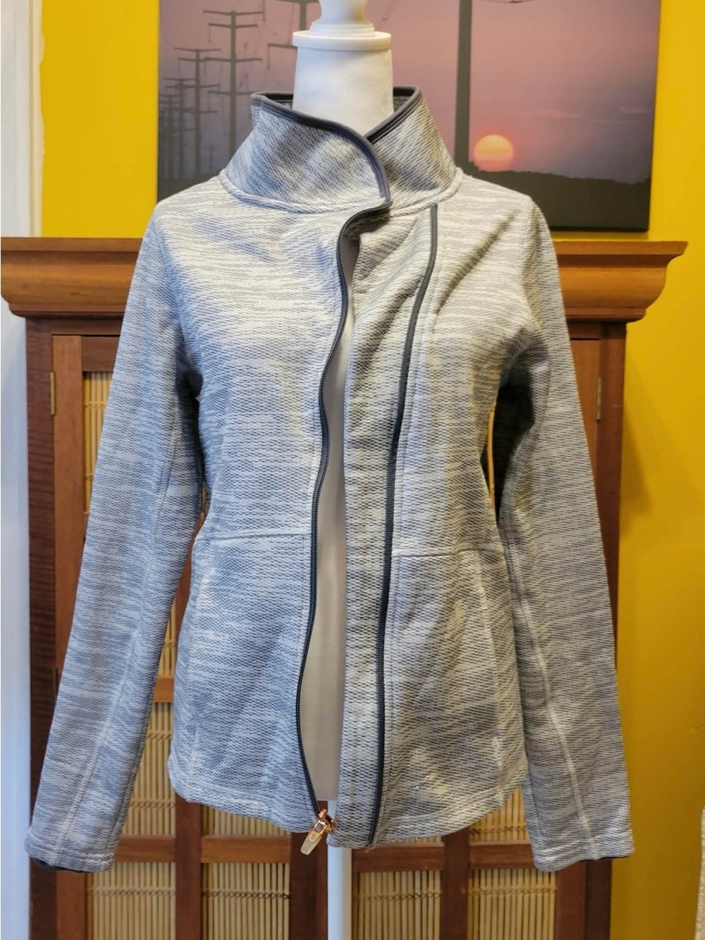 Champion Gray Knit Funnel Collar Zip Up l PTP 18